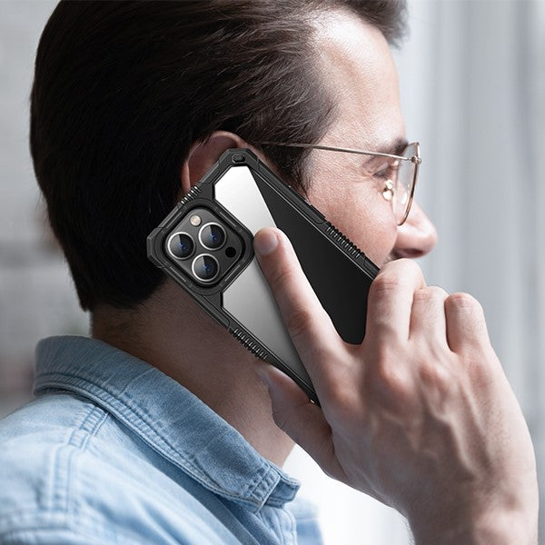 PhoneBits Ultra-Protective Transparent Magnetic Case with Chromed Camera Edge for iPhone, Clear Shockproof iPhone Case Compatible with Wireless Chargers, Magnetic Mobile Phone Case, Back Case Cover