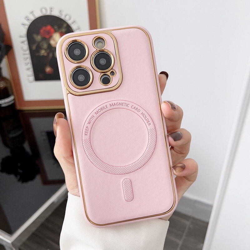 PhoneBits Genuine Leather Protective iPhone Case with Camera Protection, Shockproof MagSafe Case Compatible with iPhone, Magnetic Wireless Charging Mobile Back Phone Case Cover