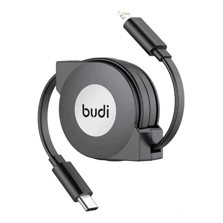 Budi USB C to Lightning Charger Retractable Cable, PD Type C to Lightning Cable, Fast Phone Charging & Data Cable, USB C to iPhone Charging Adapter Cable, USB C to Lightning Charger Cord & Data Sync Cable for iPhone