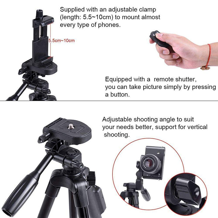 PhoneBits Bluetooth Selfie Tripod, Phone Tripod & Selfie Stick, Extendable Cell Phone Tripod Stand with Wireless Remote and Phone Holder