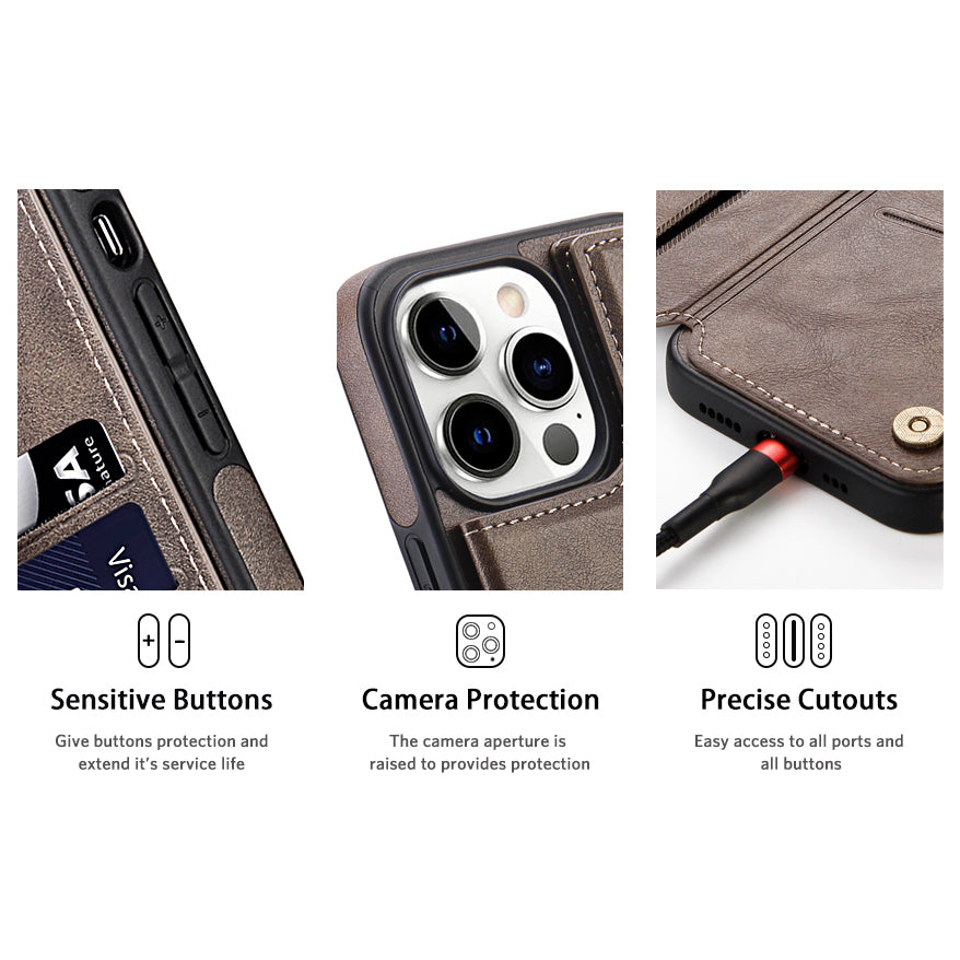 PhoneBits Protective Vegan Leather Wallet Case with Card Holder for iPhone, Compatible with iPhone, Shockproof iPhone Case with Stand, Mobile Wallet Phone Card Holder Case, Flip Back Case Cover