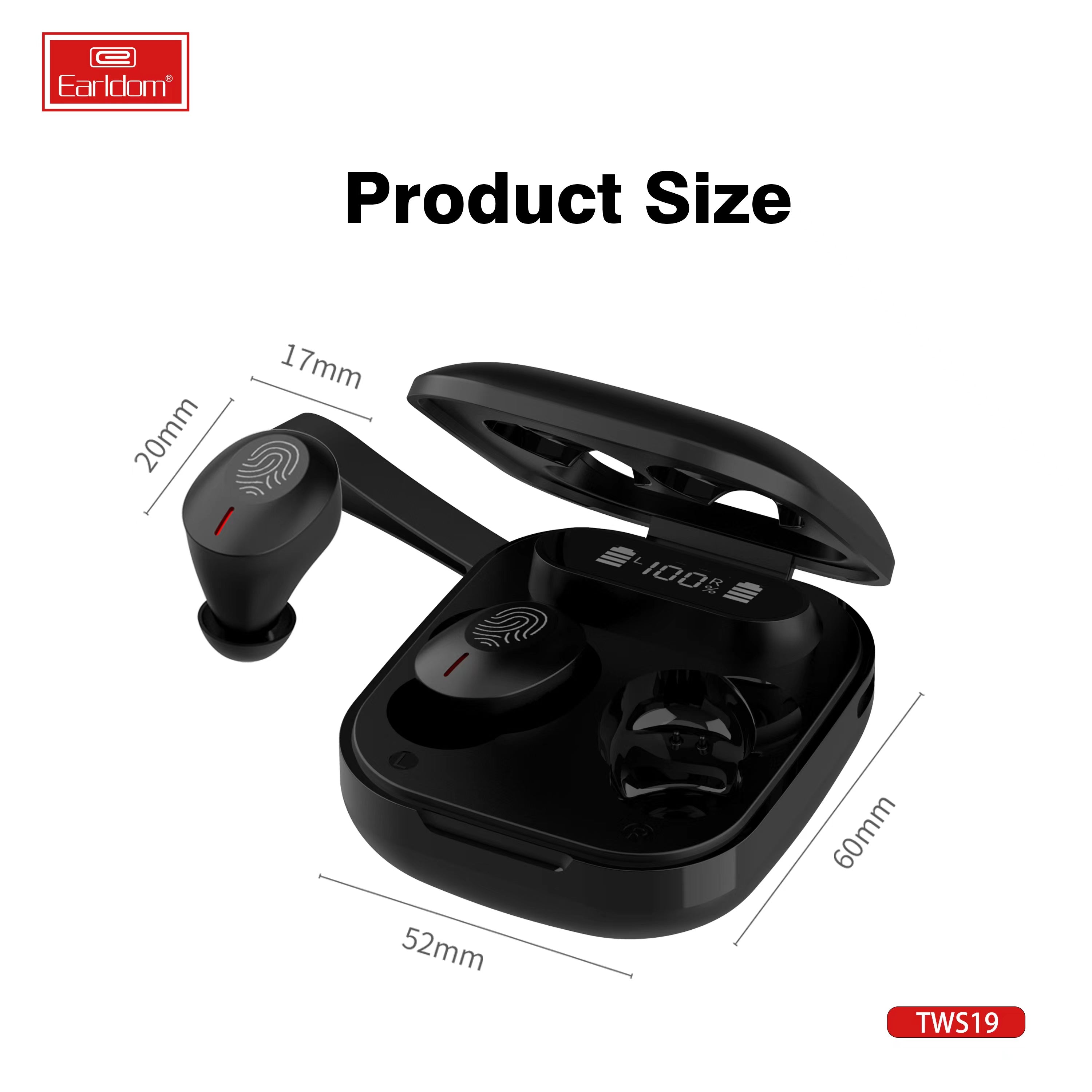 Earldom Latest True Wireless Bluetooth In-Ear Mini Earbuds with Touch Control and Digital Display