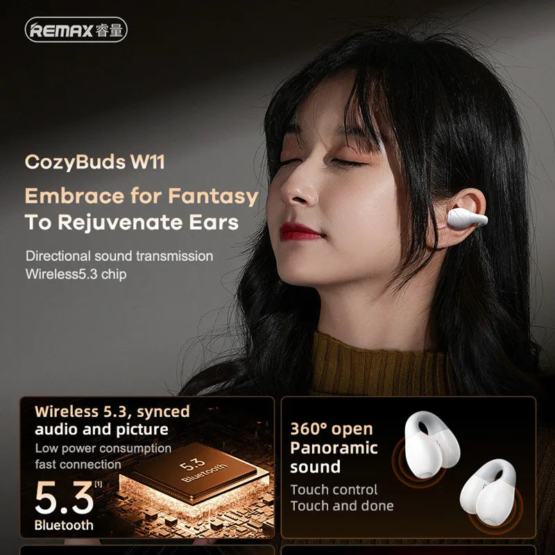 Remax Wireless Bluetooth HD Audio Open-Ear Clip-On Earbuds with Built-In Mic