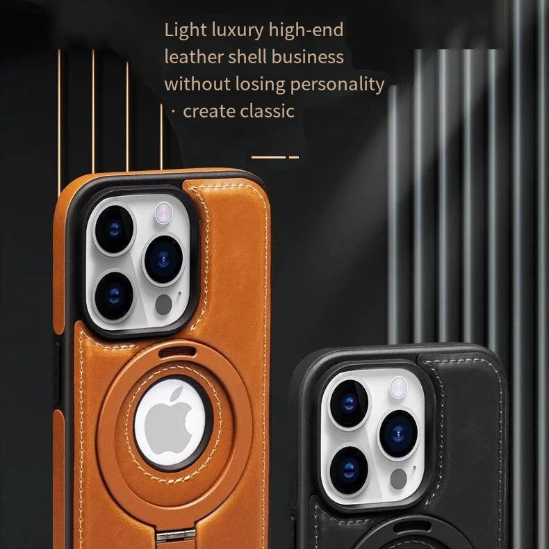 PhoneBits Leather MagSafe Case with Holder for iPhone, Shockproof Protective iPhone Case Compatible with MagSafe Chargers, Magnetic Wireless Charging Mobile Ring Phone Case with Stand, Back iPhone Holder Case Cover