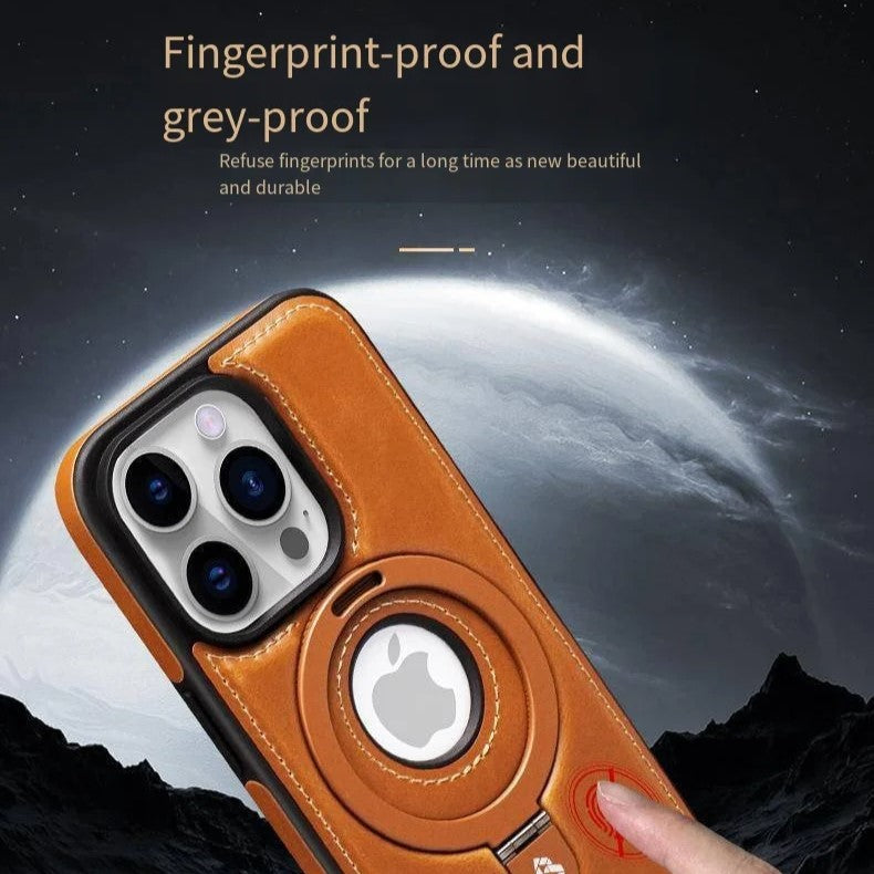 PhoneBits Leather MagSafe Case with Holder for iPhone, Shockproof Protective iPhone Case Compatible with MagSafe Chargers, Magnetic Wireless Charging Mobile Ring Phone Case with Stand, Back iPhone Holder Case Cover