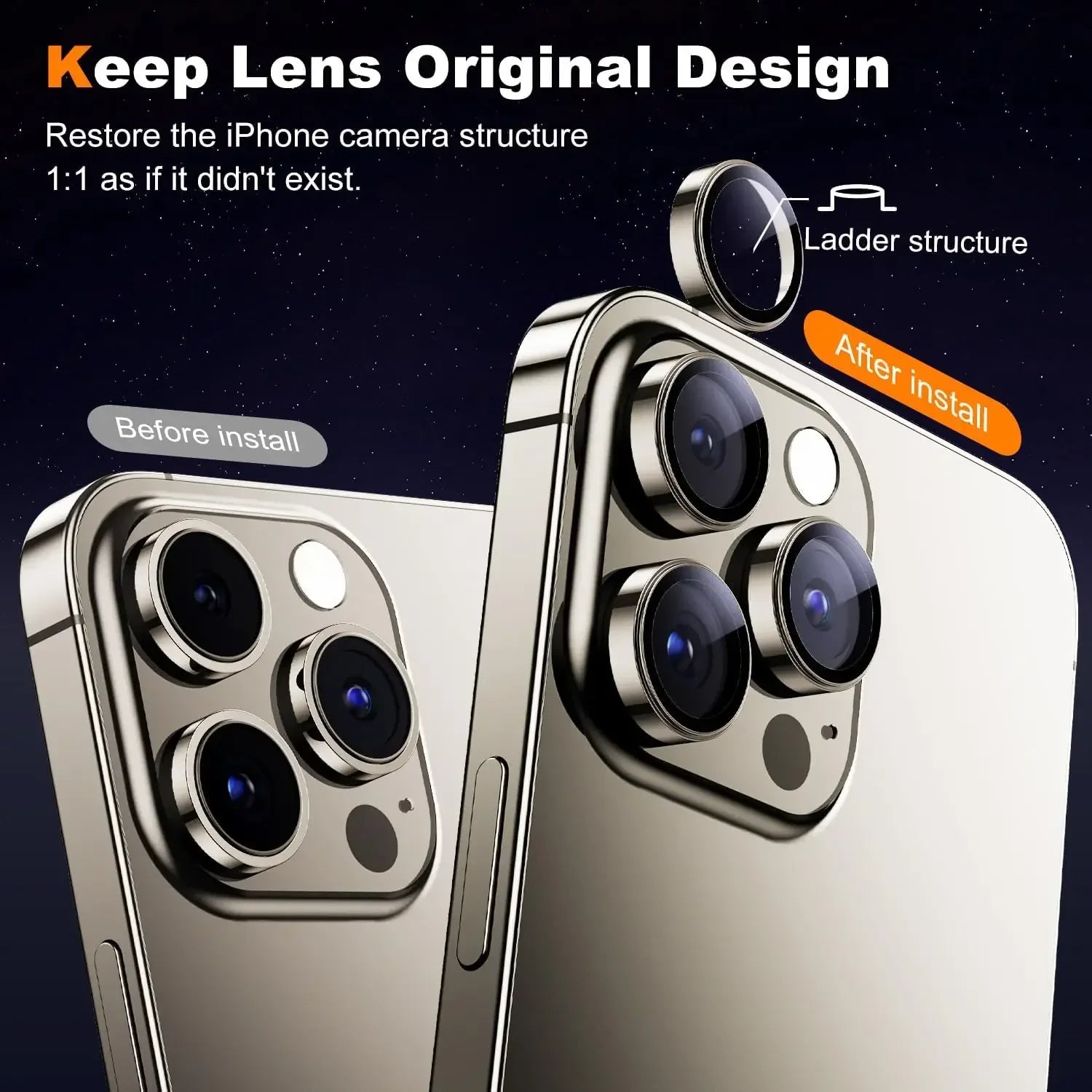 Budi HD Transparency Camera Lens Protector for iPhone, Protective Individual Ring iPhone Camera Lens Glass, Anti Scratch iPhone Camera Lens Protector Cover
