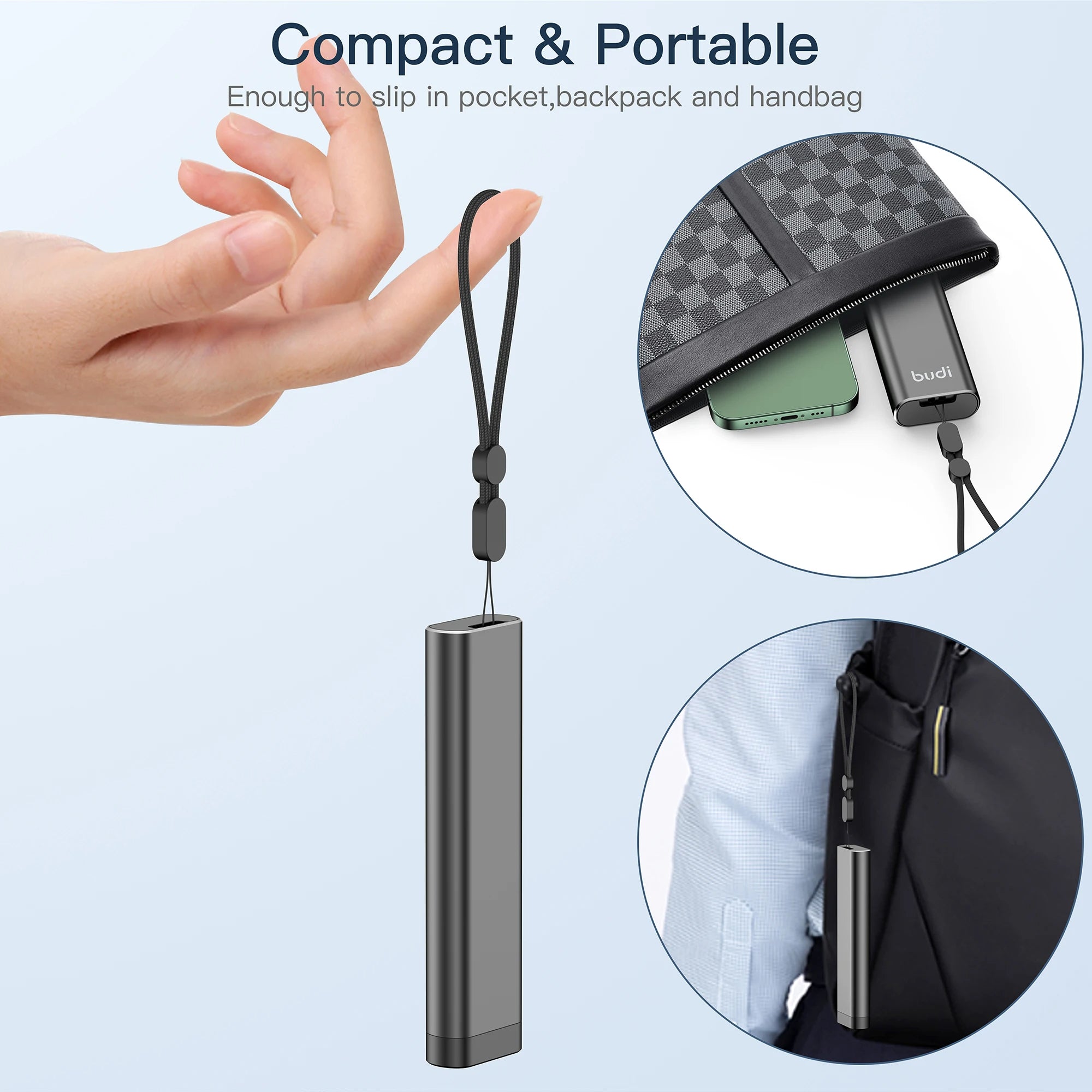 Budi Multi Functional Storage Stick, Smart Cable Stick with TF Card/ SD Card/ Nano Card Slots, U Disk/ Micro USB Ports & Phone Cradle, Universal Card Storage Box & Fast Card Reader with Ejector Pin, Lanyard & Micro SD Adapter for Smartphones/ Laptop