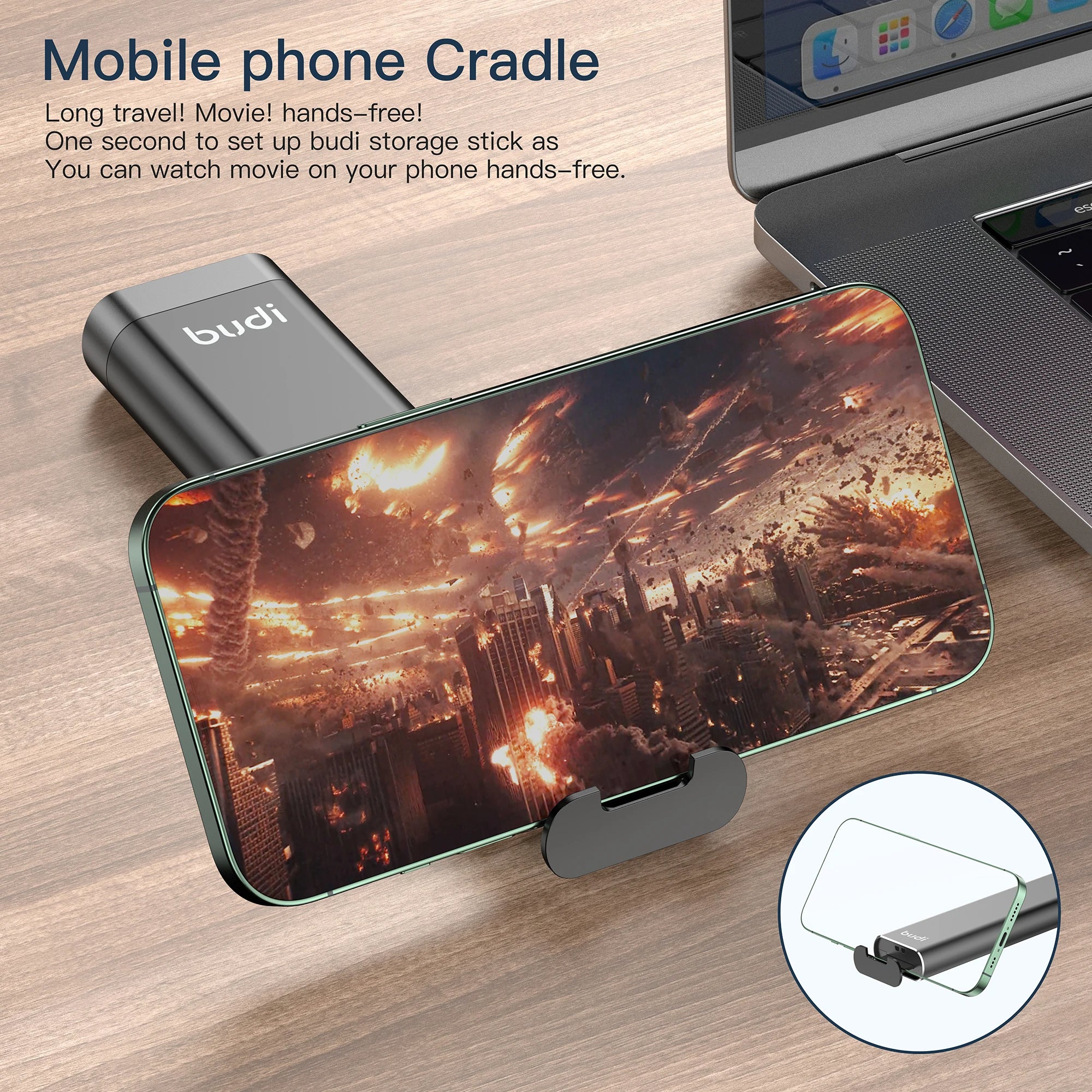 Budi Multi Functional Storage Stick, Smart Cable Stick with TF Card/ SD Card/ Nano Card Slots, U Disk/ Micro USB Ports & Phone Cradle, Universal Card Storage Box & Fast Card Reader with Ejector Pin, Lanyard & Micro SD Adapter for Smartphones/ Laptop