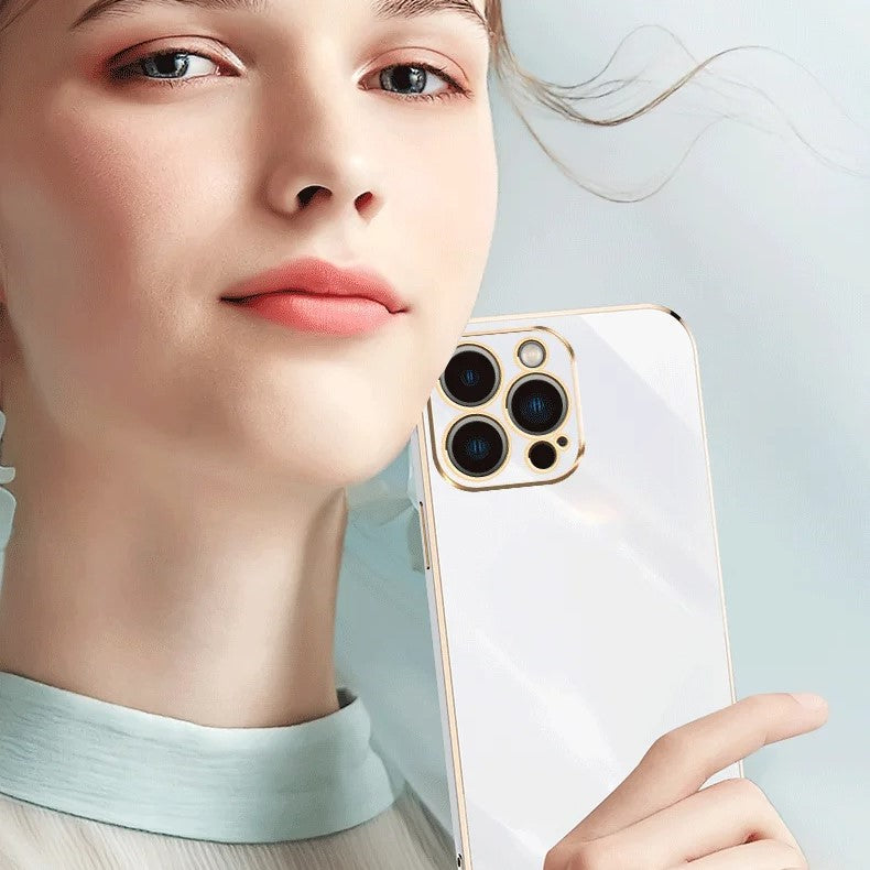 PhoneBits Luxury Soft Silicone Magnetic iPhone Case with Golden TPU Electroplating Edges & Camera Lens Protection, Protective Shockproof iPhone Case Compatible with Wireless Charging, Magnetic Mobile Phone Case, Back Case Cover
