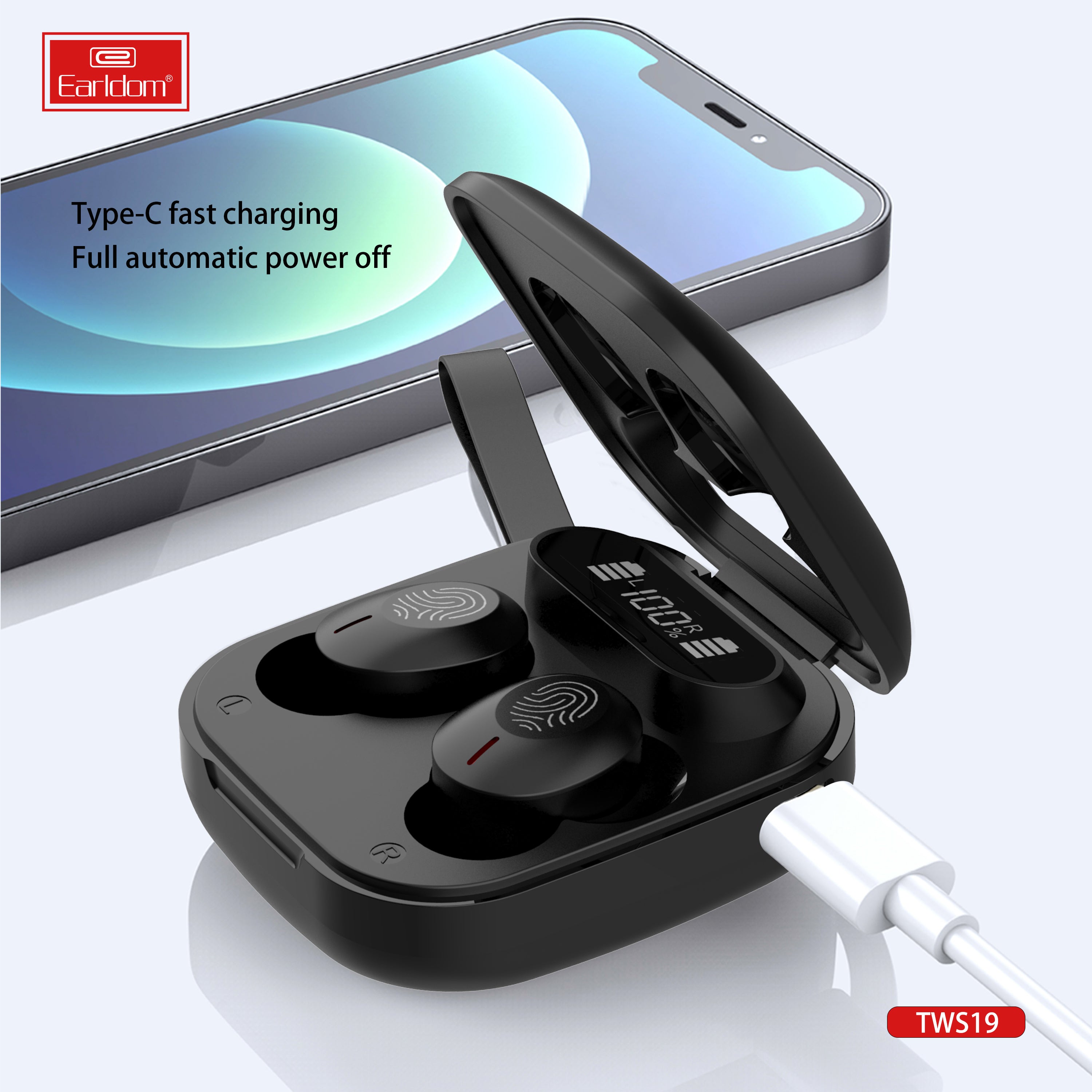 Earldom Latest True Wireless Bluetooth In-Ear Mini Earbuds with Touch Control and Digital Display