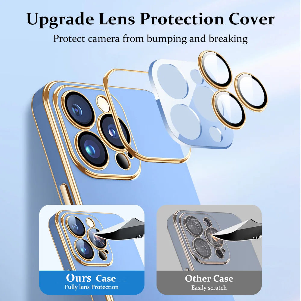 PhoneBits Luxury Soft Silicone Magnetic iPhone Case with Golden TPU Electroplating Edges & Camera Lens Protection, Protective Shockproof iPhone Case Compatible with Wireless Charging, Magnetic Mobile Phone Case, Back Case Cover
