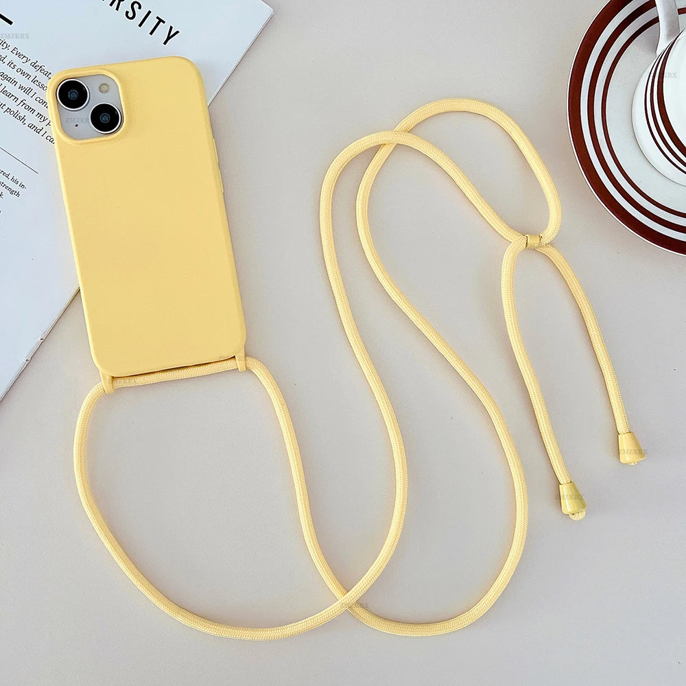 PhoneBits Ultra Slim Liquid Silicone iPhone Case with Chromed Camera Edge & Lanyard Crossbody Rope, Protective Shockproof Phone Case Compatible with iPhone, Mobile Phone Soft Case for iPhone, Back iPhone Case Cover
