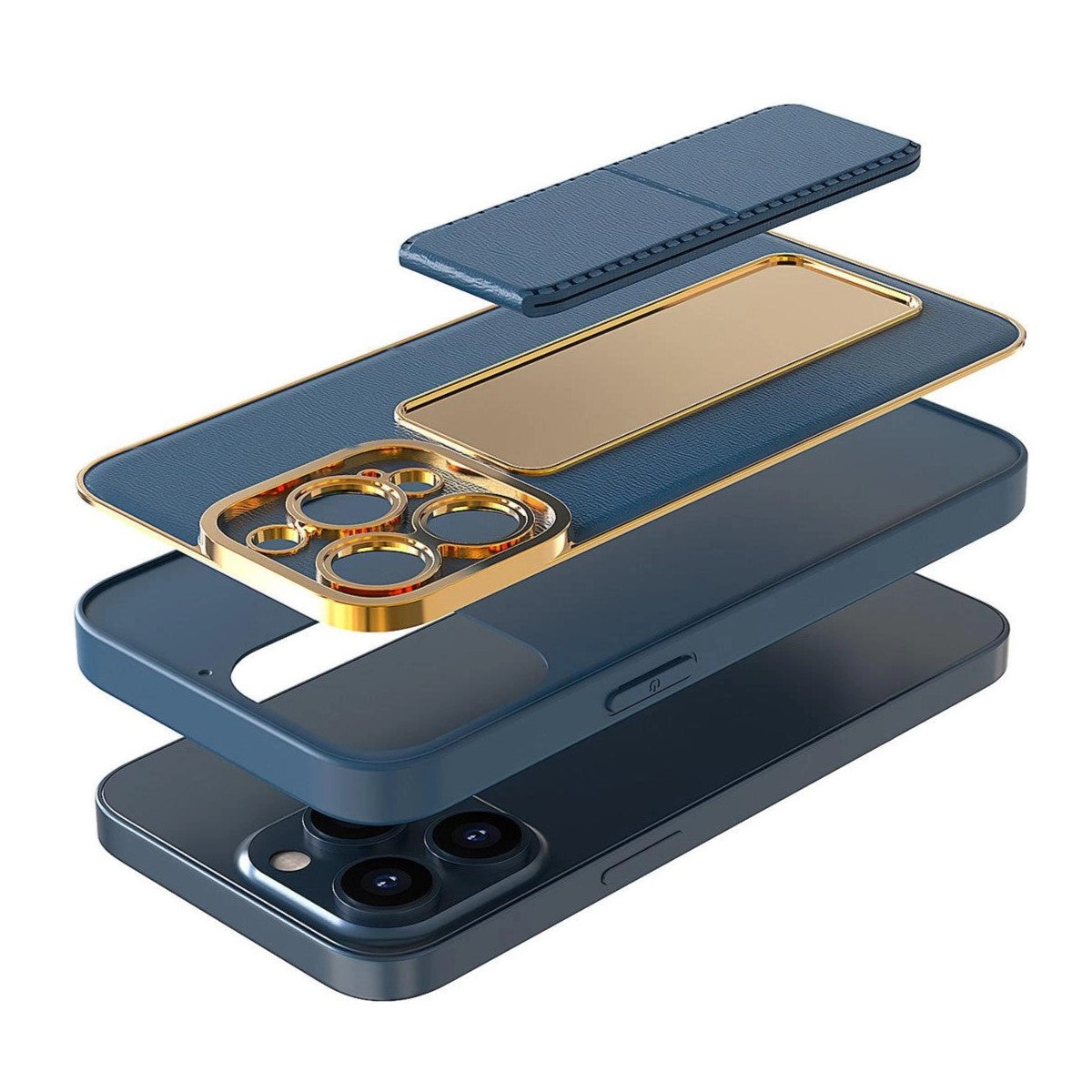 PhoneBits Leather Magnetic iPhone Case with Holder & Camera Protection, Protective Shockproof iPhone Holder Case Compatible with Magnetic Car Mount, Mobile Phone Holder Case, Back Phone Case Cover with Stand