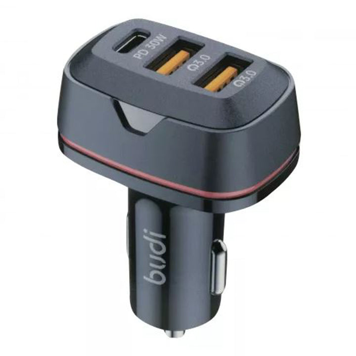 Budi 3 Ports USB Car Charger, Dual QC3.0 USB-A & Single PD USB-C Ports In Car Charger Socket, Fast Charging Car Phone Charger with LED Indicator, Power Car Charger Adapter for Cigarette Lighter Socket