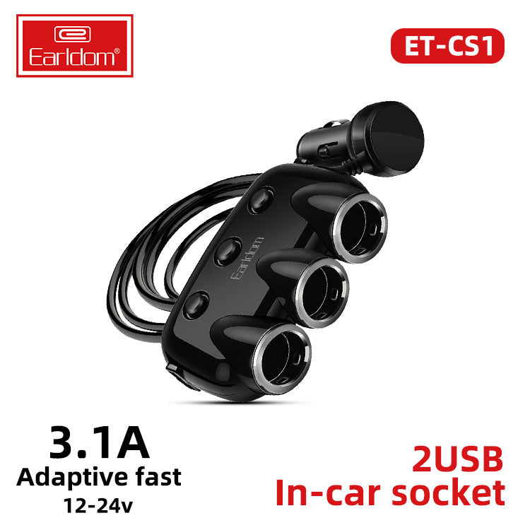 EARLDOM Car Charger, Multi Purpose Car Charger, 3 Socket Cigarette Lighter Adapter, Dual USB Universal Car Charger