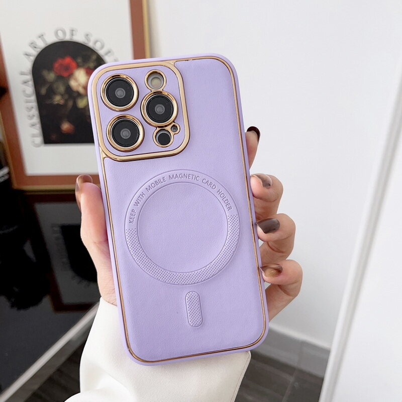 PhoneBits Genuine Leather Protective iPhone Case with Camera Protection, Shockproof MagSafe Case Compatible with iPhone, Magnetic Wireless Charging Mobile Back Phone Case Cover