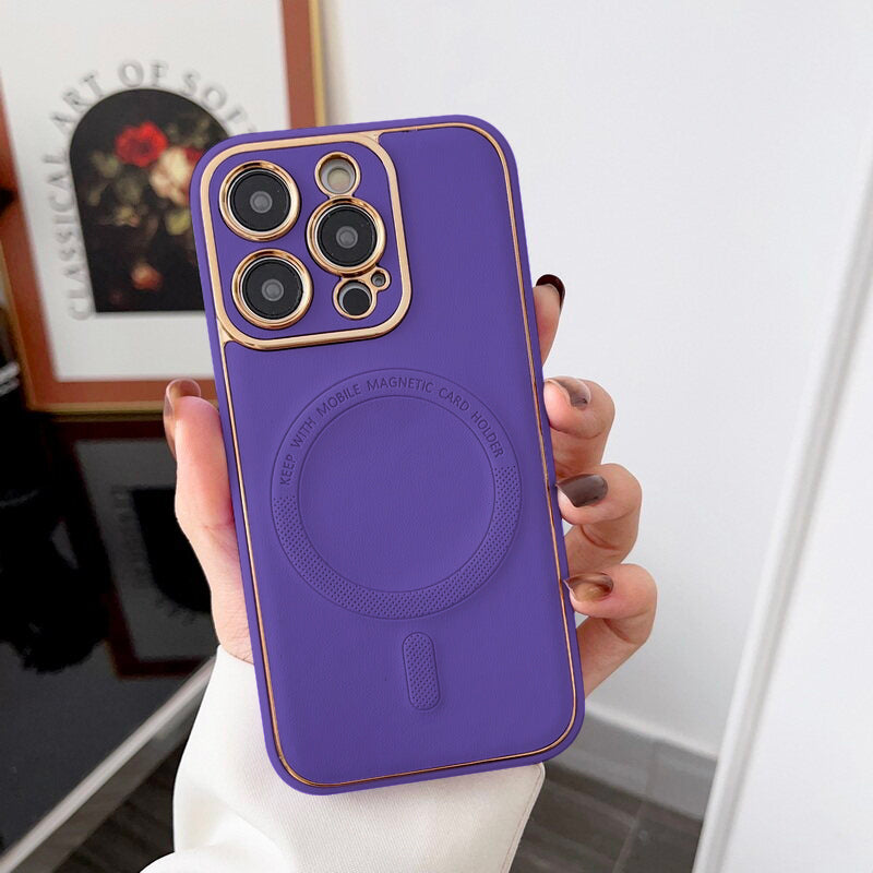 PhoneBits Genuine Leather Protective iPhone Case with Camera Protection, Shockproof MagSafe Case Compatible with iPhone, Magnetic Wireless Charging Mobile Back Phone Case Cover