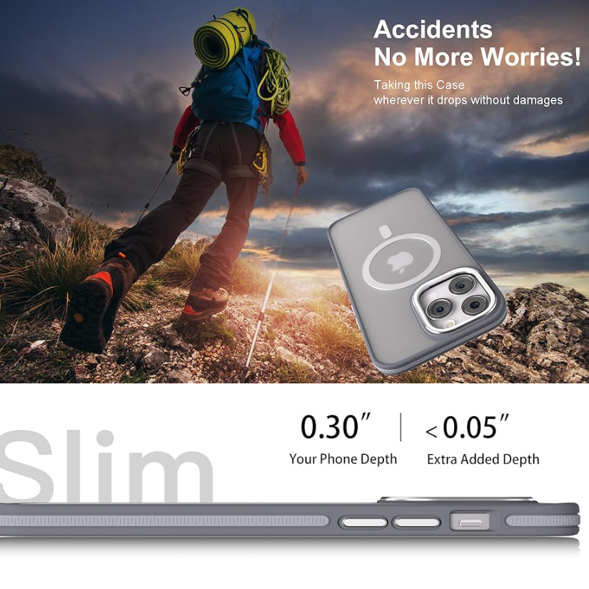 PhoneBits Slim Translucent Matte MagSafe Case with Metal Lens Frame and Buttons for iPhone, Shockproof iPhone Case Compatible with MagSafe Chargers, Protective Magnetic Wireless Charging Mobile Phone Back Case Cover