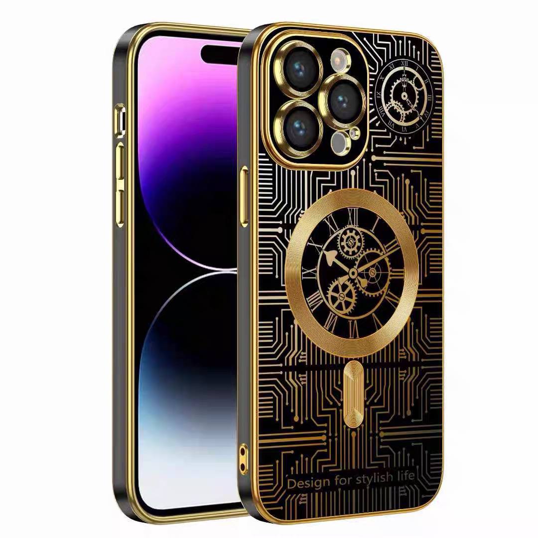 PhoneBits Luxury Mechanical Printed MagSafe Case for iPhone with Camera Lens Protection, Protective Shockproof iPhone Case Compatible with MagSafe Chargers, Magnetic Wireless Charging Mobile Phone Back Case Cover