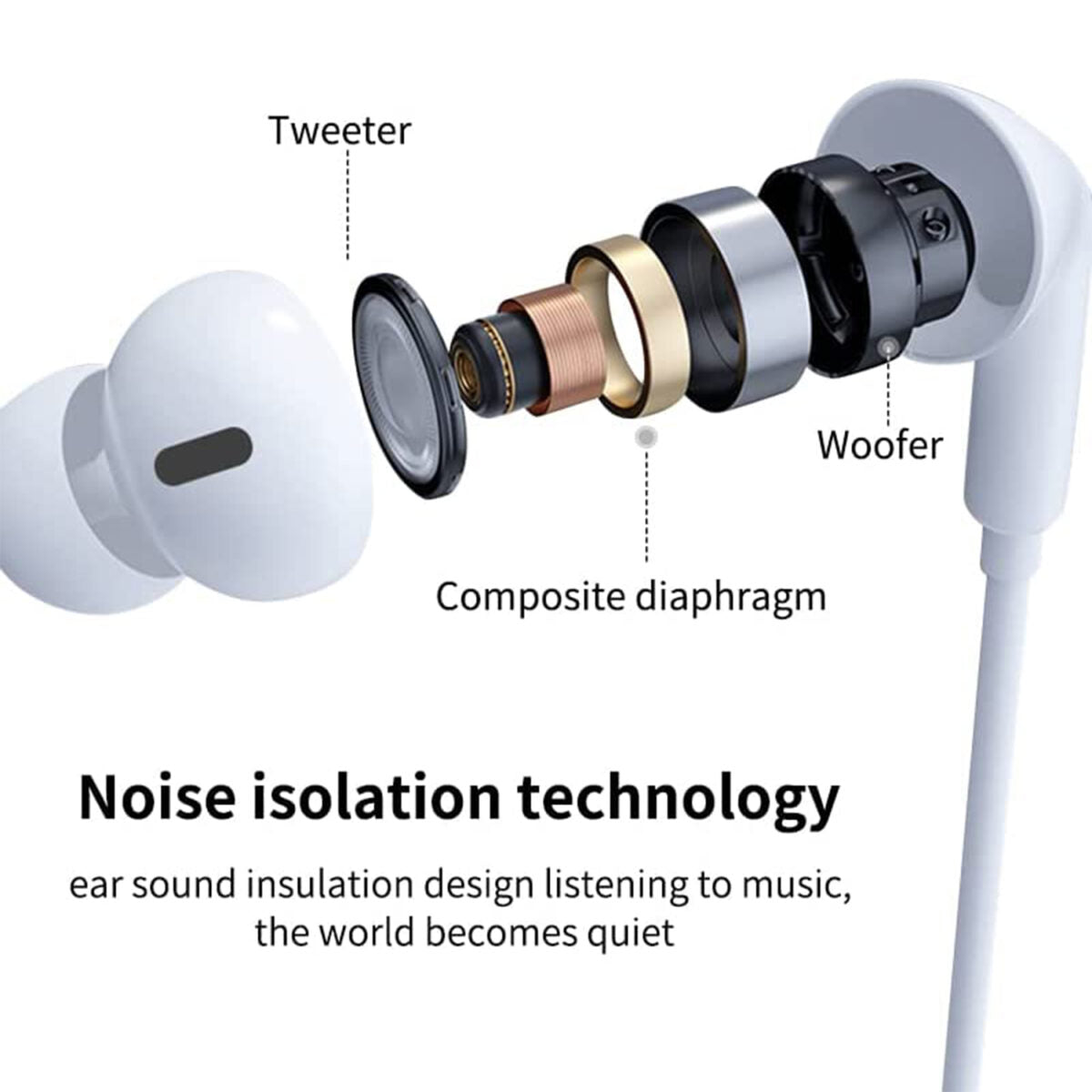PhoneBits Premium In Ear Wired Earphones with Mic, Noise Cancelling Music Earphones, Wired Earphones with Lightning Cable