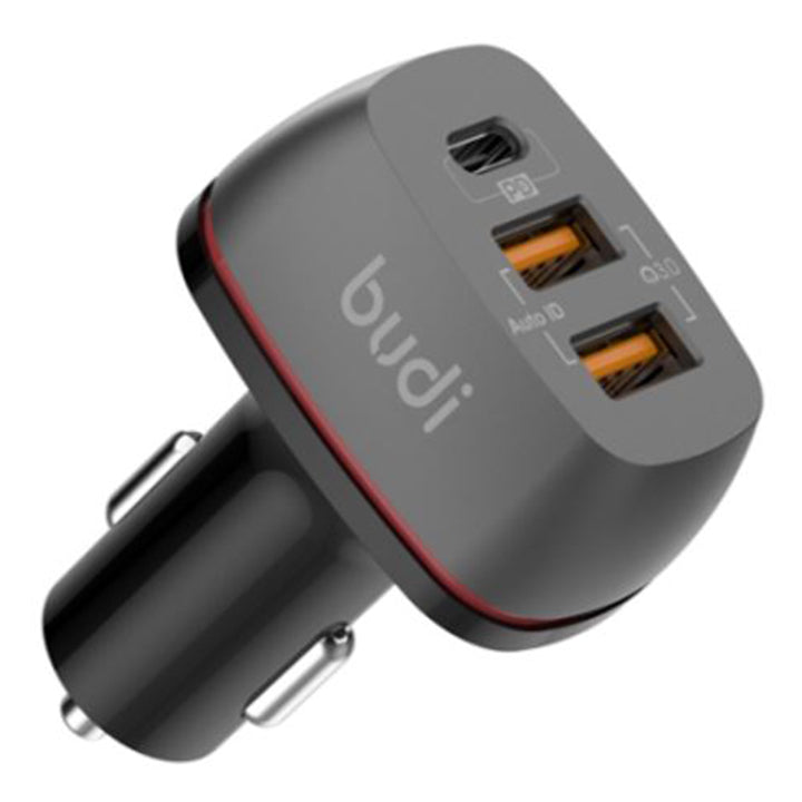 Budi 3 Ports USB Car Charger, Dual QC3.0/Auto ID USB-A & Single PD USB-C Ports In Car Charger Socket, Fast Charging Car Phone Charger with LED Indicator, Power Car Charger Adapter for Cigarette Lighter Socket