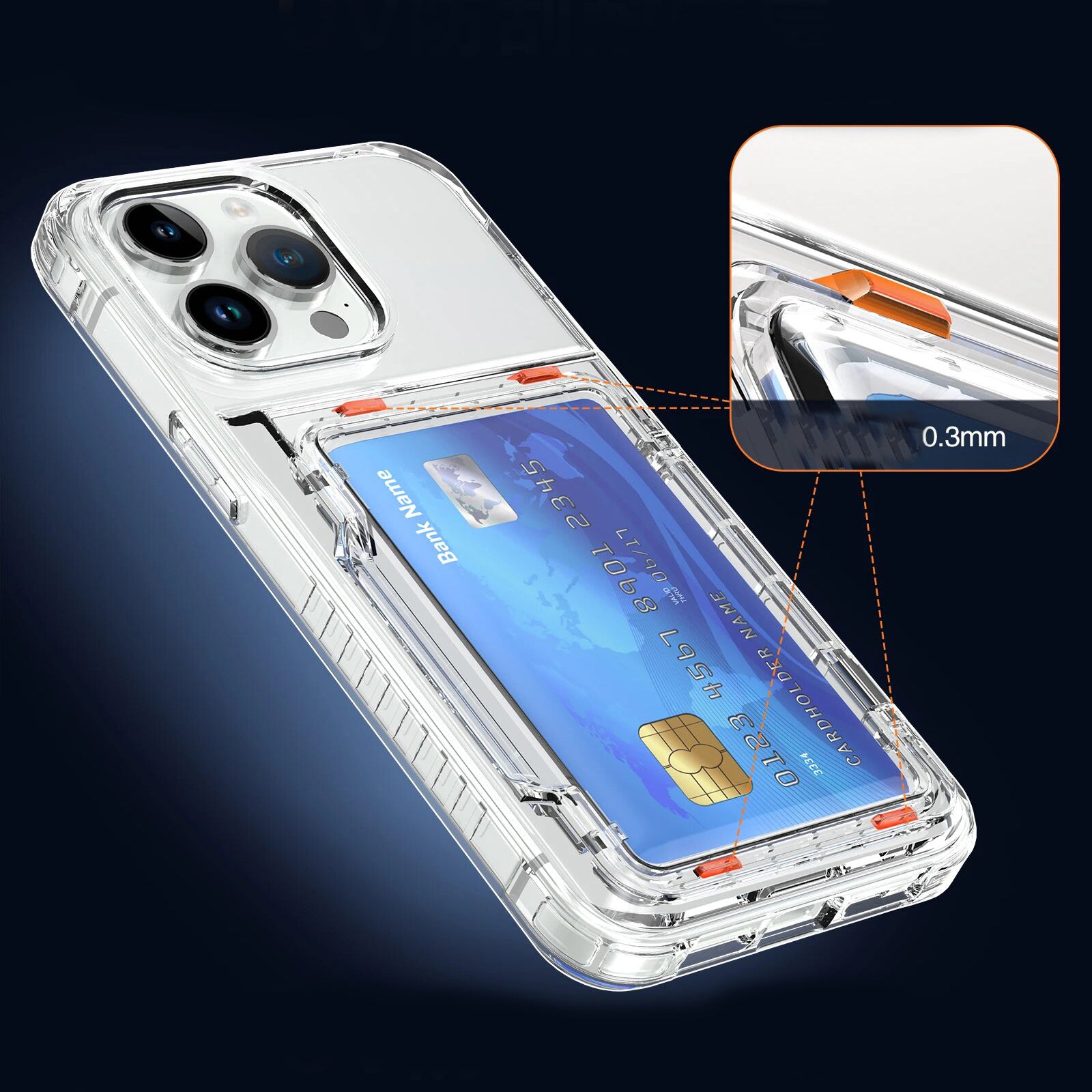 PhoneBits Luxury Protective Crystal-Clear Wallet Case with Card Holder & Chrome Camera Edge for iPhone, Transparent Phone Case Compatible with iPhone, Shockproof iPhone Case with Stand, Mobile Phone Clear Case, Back Case Cover