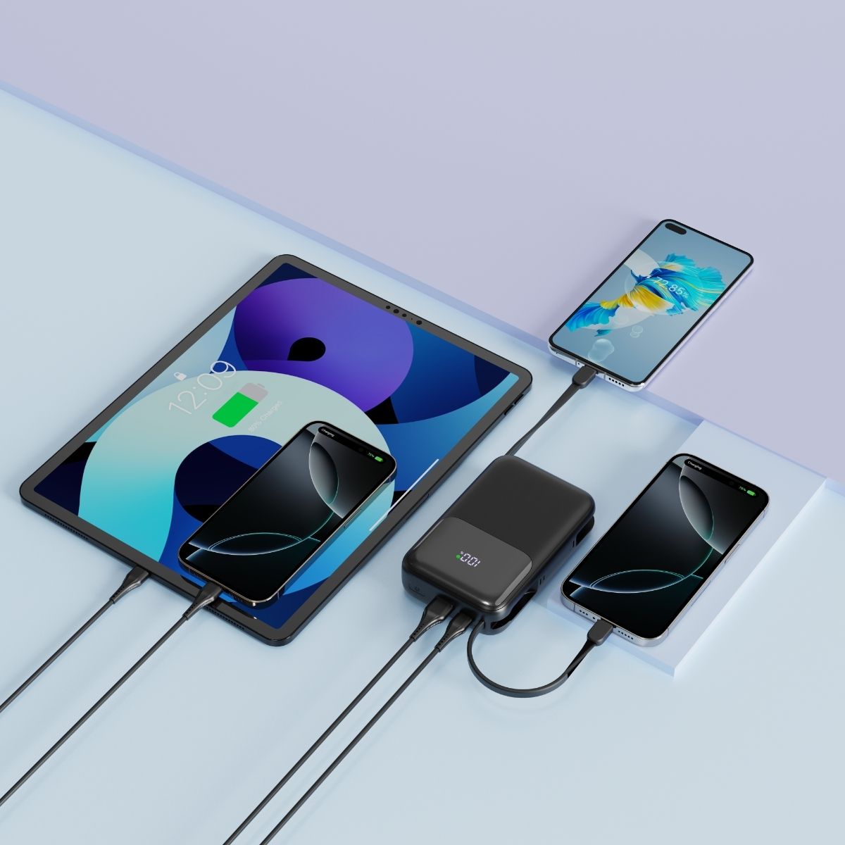 Fast Charging 20000mAh Power Bank With Build-in Cables