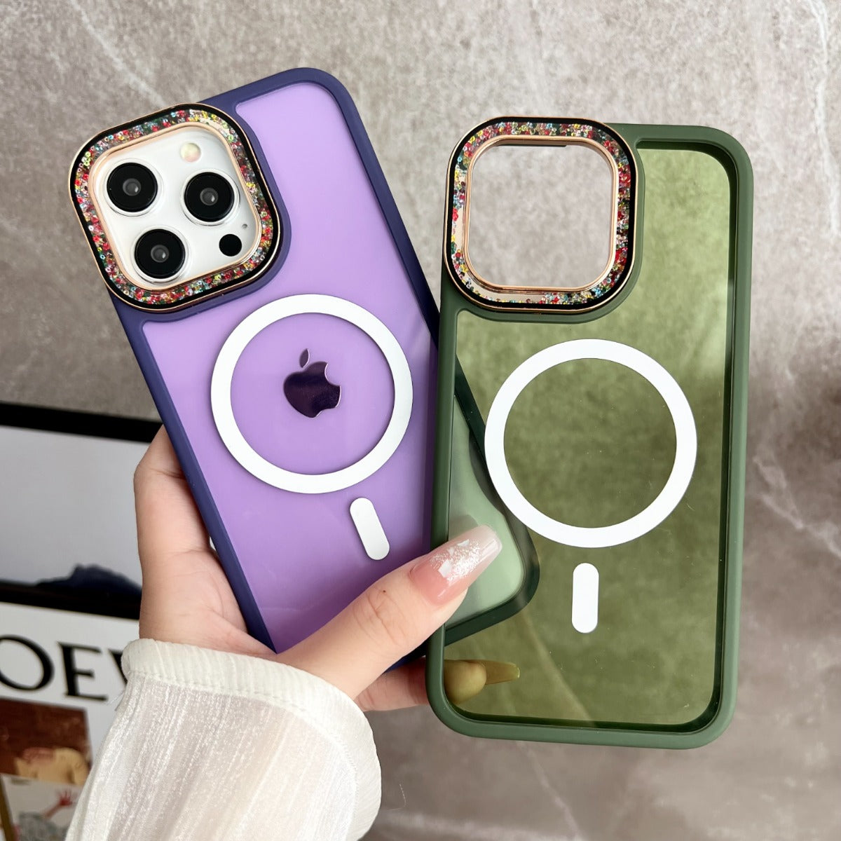 Smart Translucent Colorful Diamond Shell MagSafe Case for iPhone