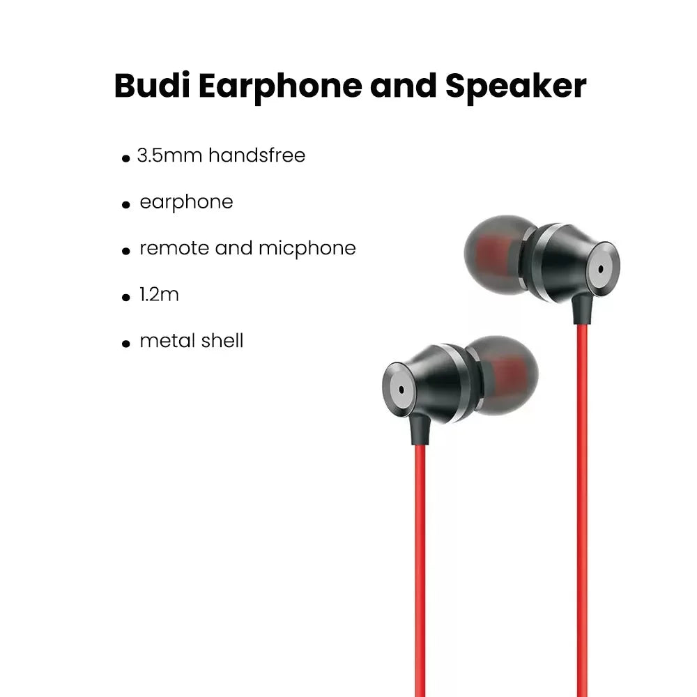 Budi Wired Earphones with AUX Cable, Noise Cancelling In Ear Wired Earphones, HD Stereo Music Wired Earphones with Mic