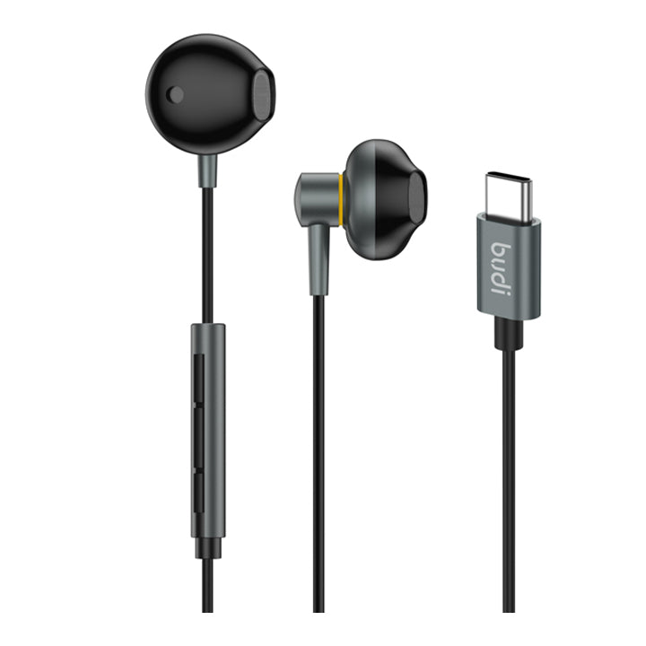 Budi Type C Wired Earphones, In Ear Stereo Music Wired Earphones with Mic, Noise Isolating Earphones