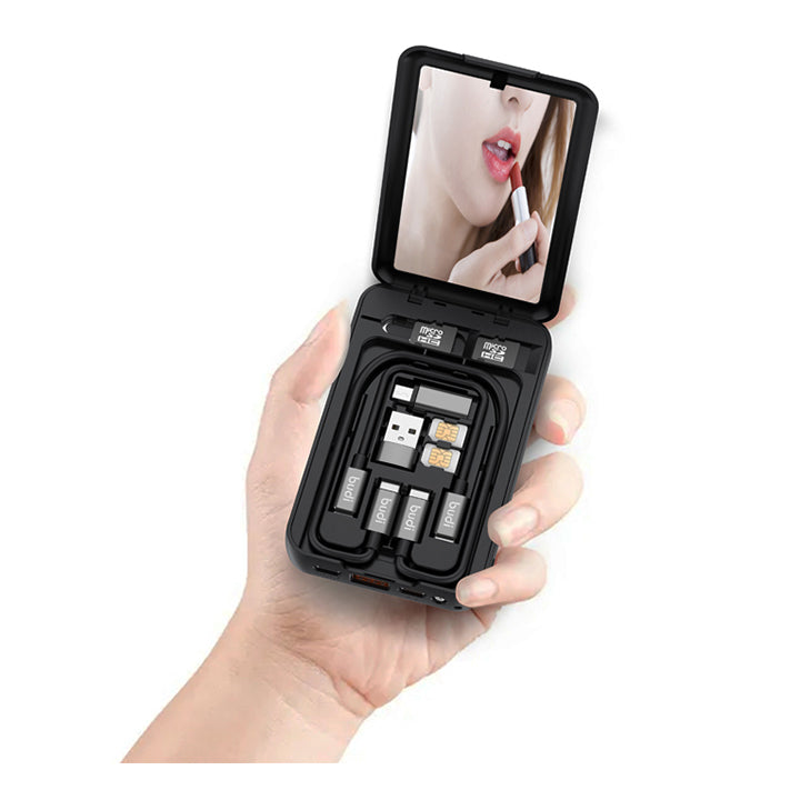 Budi Portable Power Bank 10000mAh, Portable Charger Power Bank with 12 in 1 Multi-Functional Box & Compass, Fast Charging Power Bank with Built-In Makeup Mirror, 3 USB Ports (Type-C, Micro, Lightning) & Multi-Cables for iPhone/Smartphone