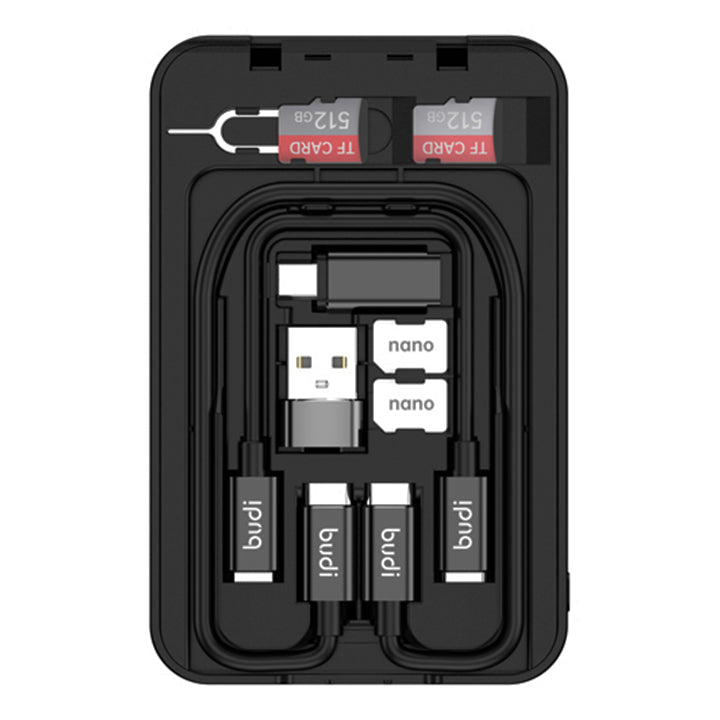 Budi Portable Power Bank 10000mAh, Portable Charger Power Bank with 12 in 1 Multi-Functional Box & Compass, Fast Charging Power Bank with Built-In Makeup Mirror, 3 USB Ports (Type-C, Micro, Lightning) & Multi-Cables for iPhone/Smartphone