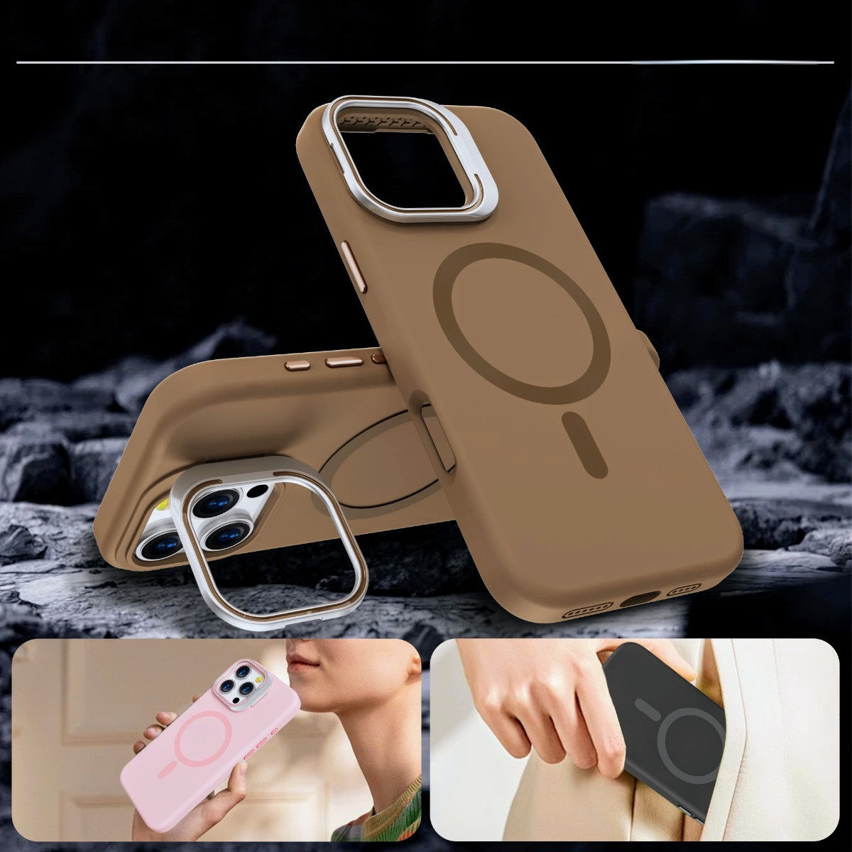 Matte Finish Premium Quality MagSafe Phone Case for iPhone & Samsung with Camera Stand