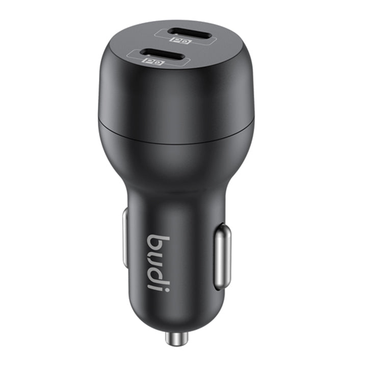 Budi USB Car Charger, Dual PD USB-C Ports In Car Charger Socket with USB-C to USB-C/USB-C to Lightning Cable, Fast Charging Car Phone Charger with LED Indicator, Power Car Charger Adapter for Cigarette Lighter Socket