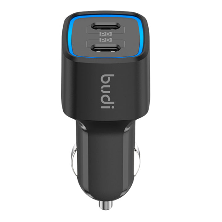 Budi USB Car Charger, Dual PD USB-C Ports In Car Charger Socket, Fast Charging Car Phone Charger with LED Indicator, Power Car Charger Adapter for Cigarette Lighter Socket