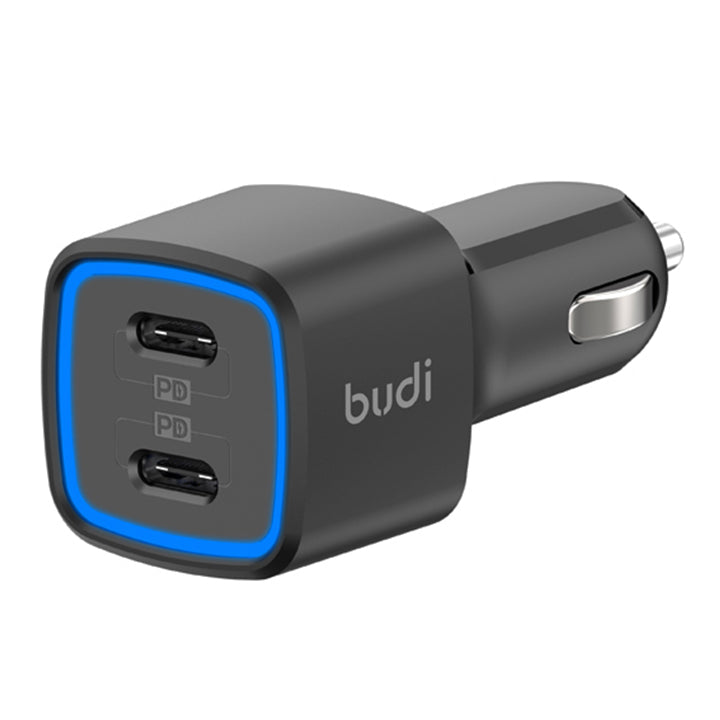 Budi USB Car Charger, Dual PD USB-C Ports In Car Charger Socket, Fast Charging Car Phone Charger with LED Indicator, Power Car Charger Adapter for Cigarette Lighter Socket