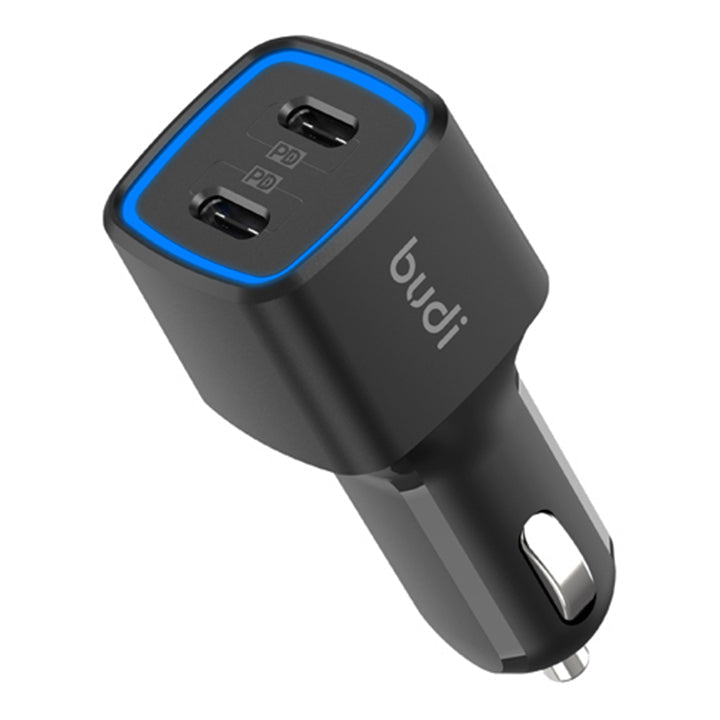 Budi USB Car Charger, Dual PD USB-C Ports In Car Charger Socket, Fast Charging Car Phone Charger with LED Indicator, Power Car Charger Adapter for Cigarette Lighter Socket