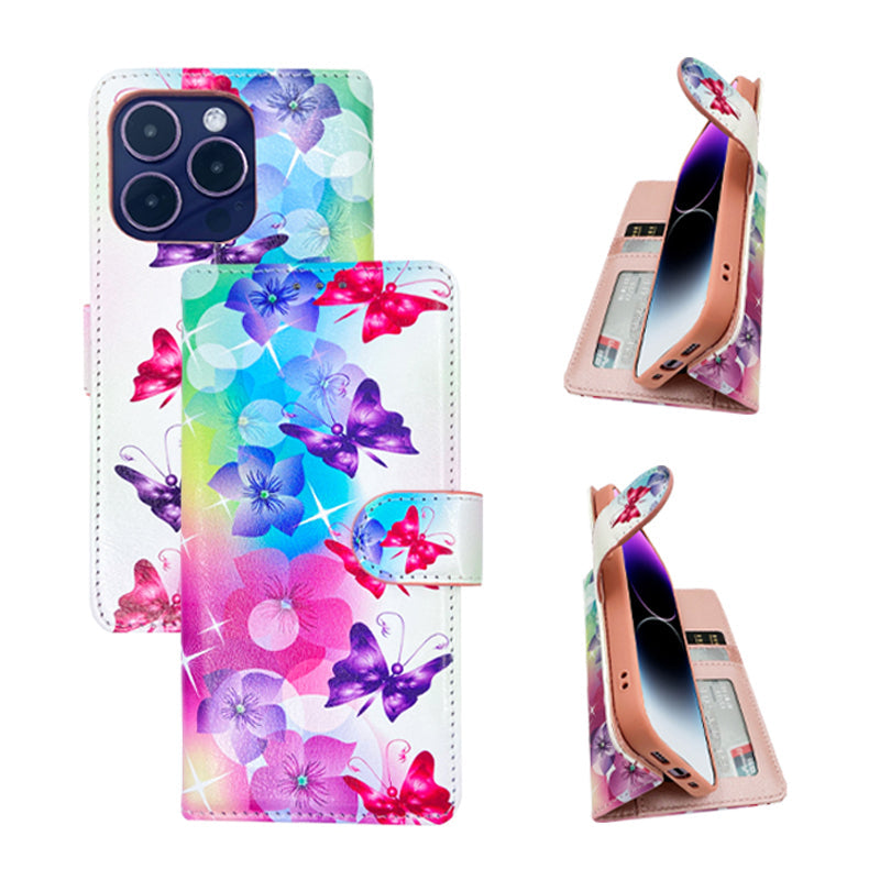 PhoneBits Printed Leather Wallet Flip Case with Card Holder for iPhone, Protective Shockproof iPhone Case with Stand, iPhone Wallet Case, Mobile Phone Card Holder Case, Back Case Cover Compatible with iPhone 16 Series