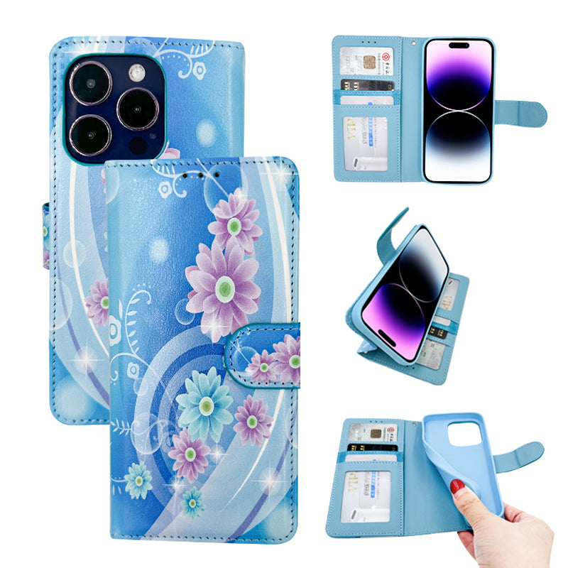 PhoneBits Printed Leather Wallet Flip Case with Card Holder for iPhone, Protective Shockproof iPhone Case with Stand, iPhone Wallet Case, Mobile Phone Card Holder Case, Back Case Cover Compatible with iPhone 16 Series