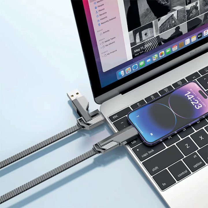 PhoneBits 4 In 1 Charging Adaptable Cable, USB C to USB C Adaptable Data Cable & Charger Cord with Lightning/ USB A Adapters, Fast Charging Type C to Type C Charger Cable, Multi USB Charger Cable Adapter, Phone Type C to USB C Charging Sync Cable
