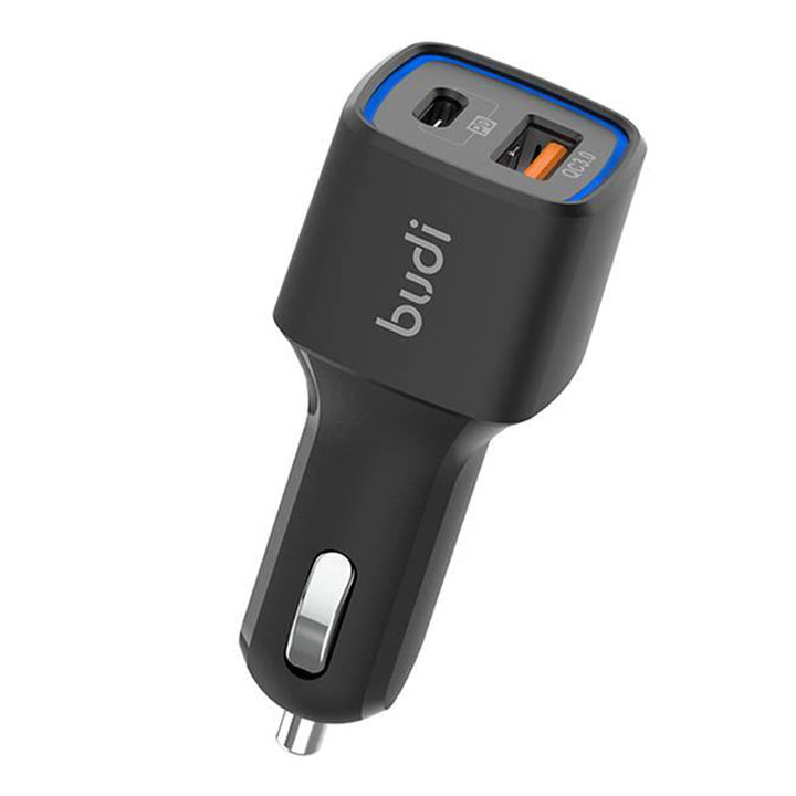 Budi Dual USB Car Charger, QC 3.0 USB-A & PD USB-C Ports In Car Charger Socket, Fast Charging Car Phone Charger with LED Indicator, Power Car Charger Adapter for Cigarette Lighter Socket