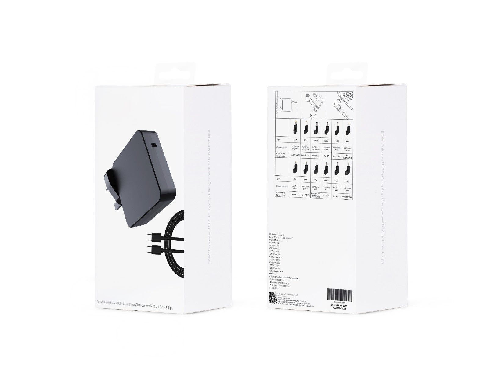 Phonebits 90W Universal Laptop & Phone Charger, Fast USB-C Power Adapter with 12 Tips, Compatible with Lenovo, Dell, HP, Acer, ASUS, Toshiba, Samsung, Sony, High-Speed Charging