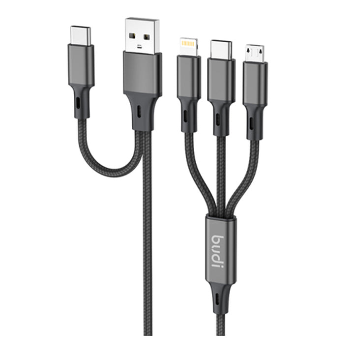 Budi 6 In 1 Charging Cable, USB A/ C to USB C/ Lightning/ Micro USB Cable, Fast USB A/ C to USB C/ Lightning/ Micro USB Phone Charging & Data Cable, Multi USB Fast Charger Cord & Sync Cable, USB C/ Lightning/ Micro USB Charging Adapter Cable