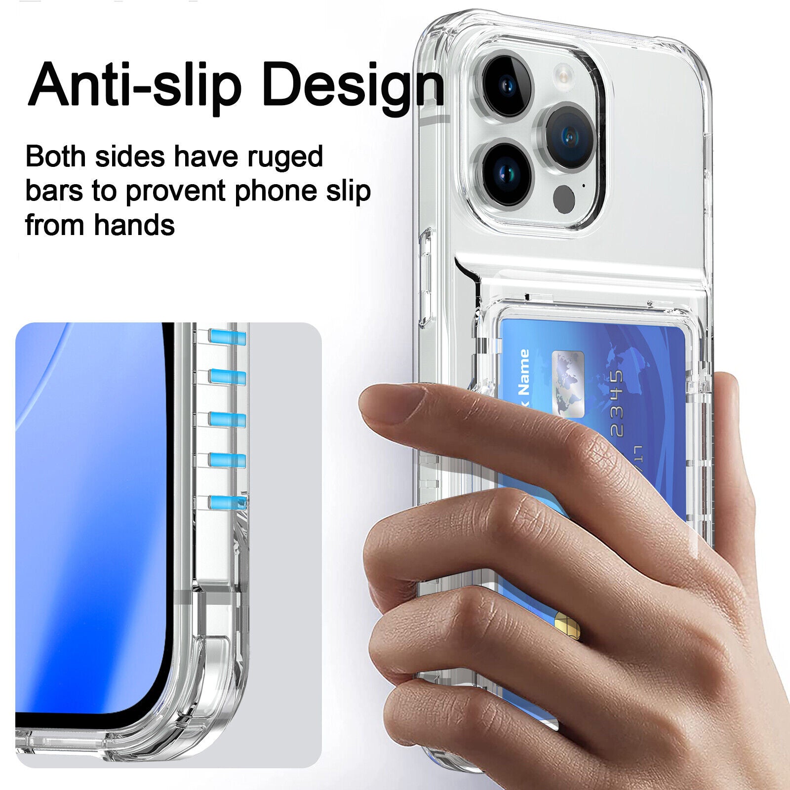 Shockproof Clear Silicone Phone Case with Card Slot for iPhone