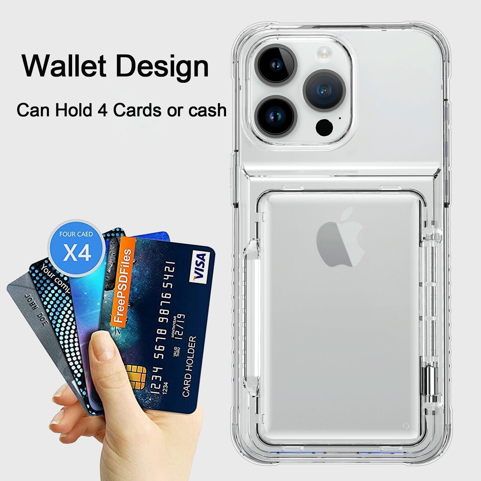 PhoneBits Luxury Protective Crystal-Clear Wallet Case with Card Holder & Chrome Camera Edge for iPhone, Transparent Phone Case Compatible with iPhone, Shockproof iPhone Case with Stand, Mobile Phone Clear Case, Back Case Cover