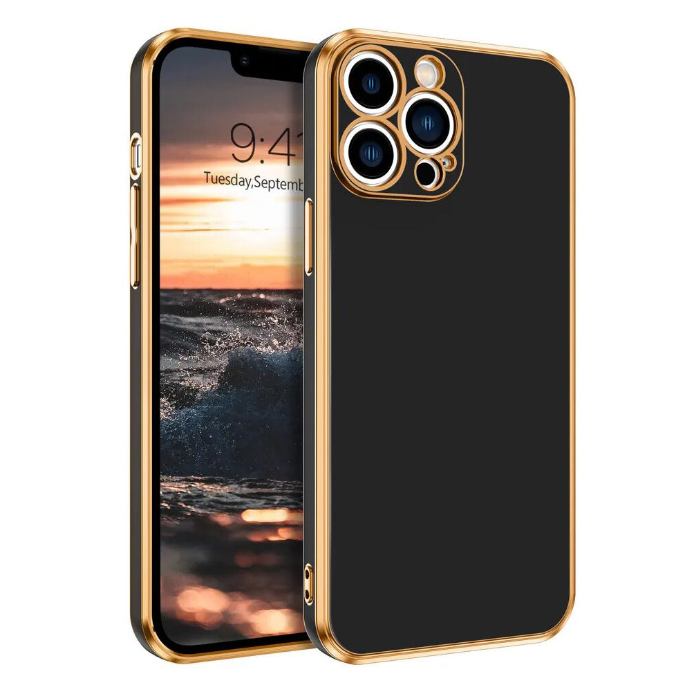 PhoneBits Luxury Soft Silicone Magnetic iPhone Case with Golden TPU Electroplating Edges & Camera Lens Protection, Protective Shockproof iPhone Case Compatible with Wireless Charging, Magnetic Mobile Phone Case, Back Case Cover