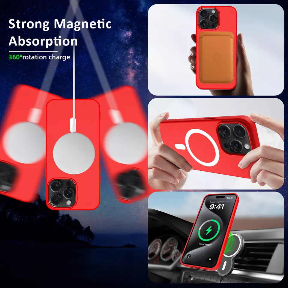 PhoneBits Slim Silicone Magnetic iPhone Case, Soft MagSafe Case for iPhone, Phone Case Compatible with MagSafe Chargers, Shockproof Wireless Charging Mobile Back Case Cover