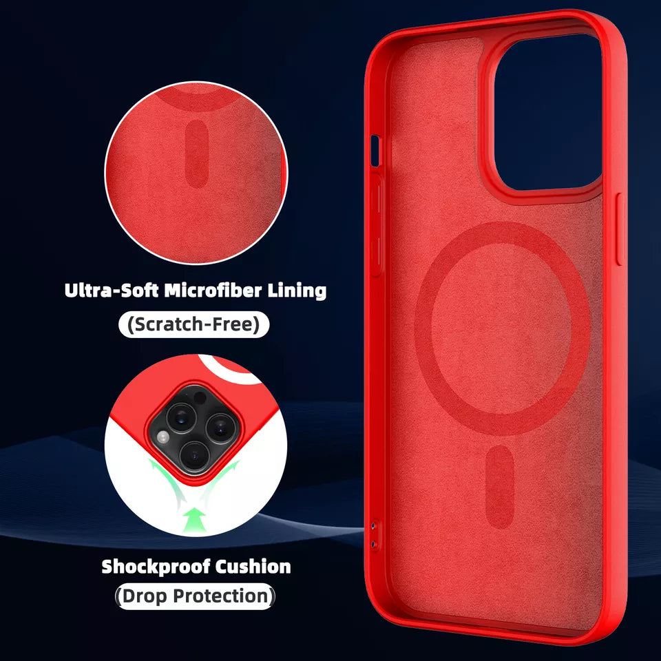 PhoneBits Slim Silicone Magnetic iPhone Case, Soft MagSafe Case for iPhone, Phone Case Compatible with MagSafe Chargers, Shockproof Wireless Charging Mobile Back Case Cover