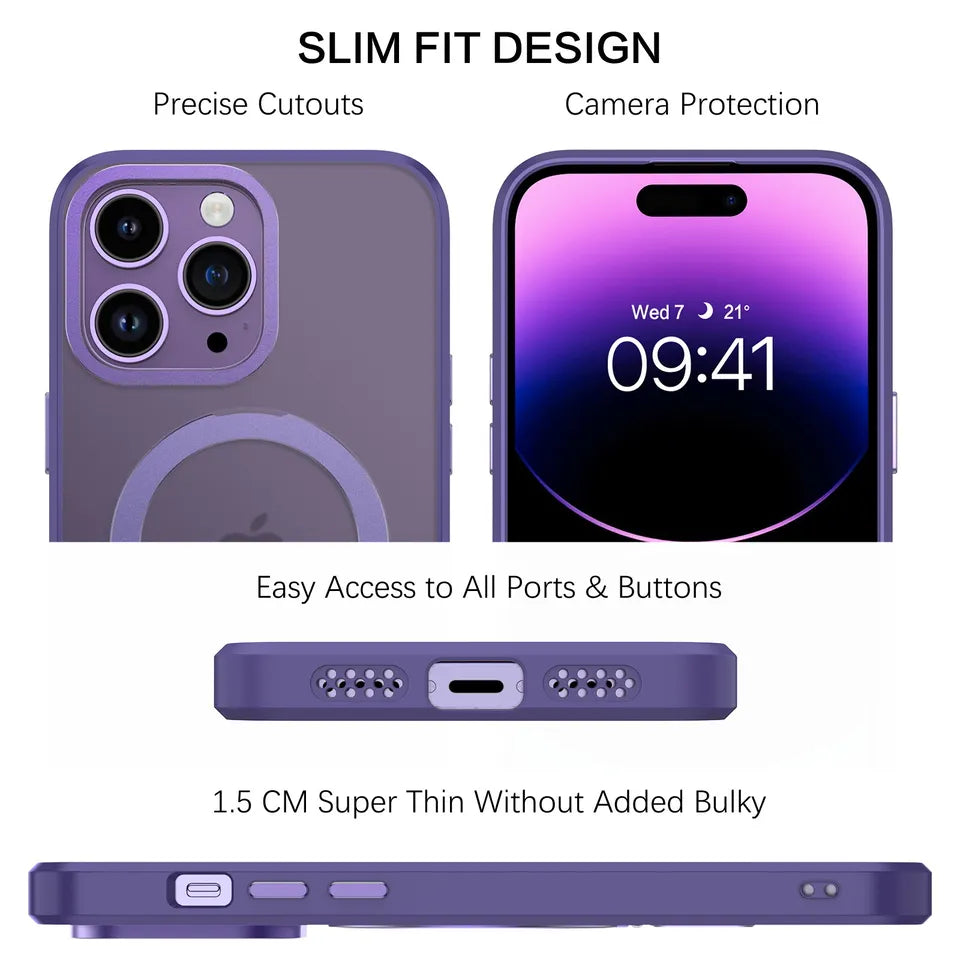 PhoneBits Armor Grade Protective MagSafe Case with Holder & Chromed Camera Edge for iPhone, Shockproof iPhone Case Compatible with MagSafe Chargers, Magnetic Wireless Charging Mobile Ring Phone Case with Stand, Back iPhone Holder Case Cover