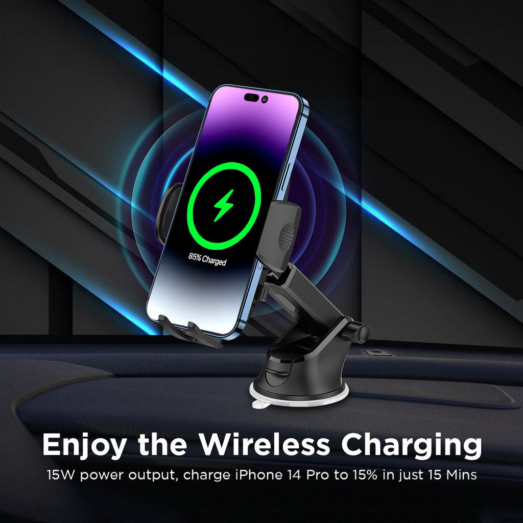Budi New Magnetic In-Car Wireless Charger and Phone Holder with Dashboard Mount